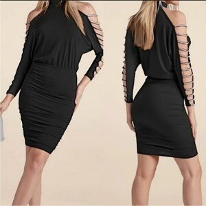 Venus Black Cold Shoulder Rhinestone Embellished Mini Dress -Size M